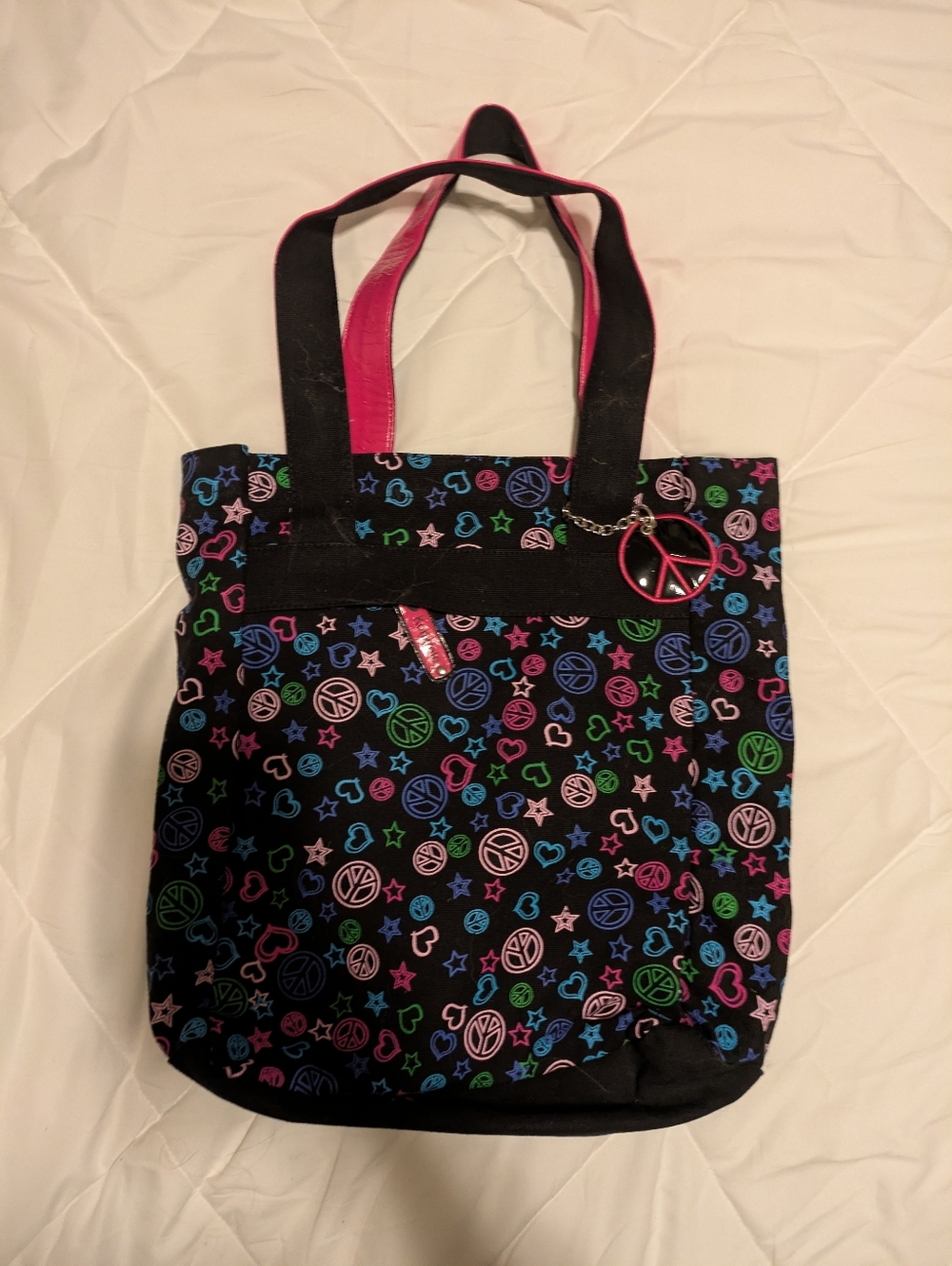 🦋5/25$ Black Multicolor Peace Sign Print Tote Bag